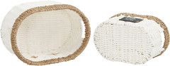 Chic White Wicker Basket Set – Natural Rim Oval Paper Rope & Seagrass (2 Pcs)