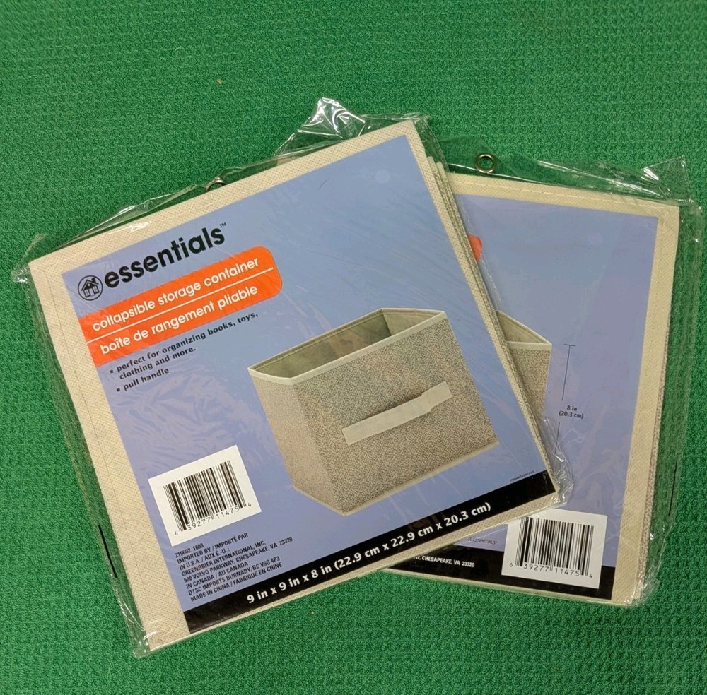 Essentials Collapsible Storage Container with Pull Handle 9″x9″x8″ Lot of 2
