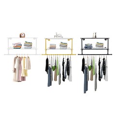 2 Tiers Wall Mounted Clothes Rail Clothes Hanging Rack Shop Display Stand Rack