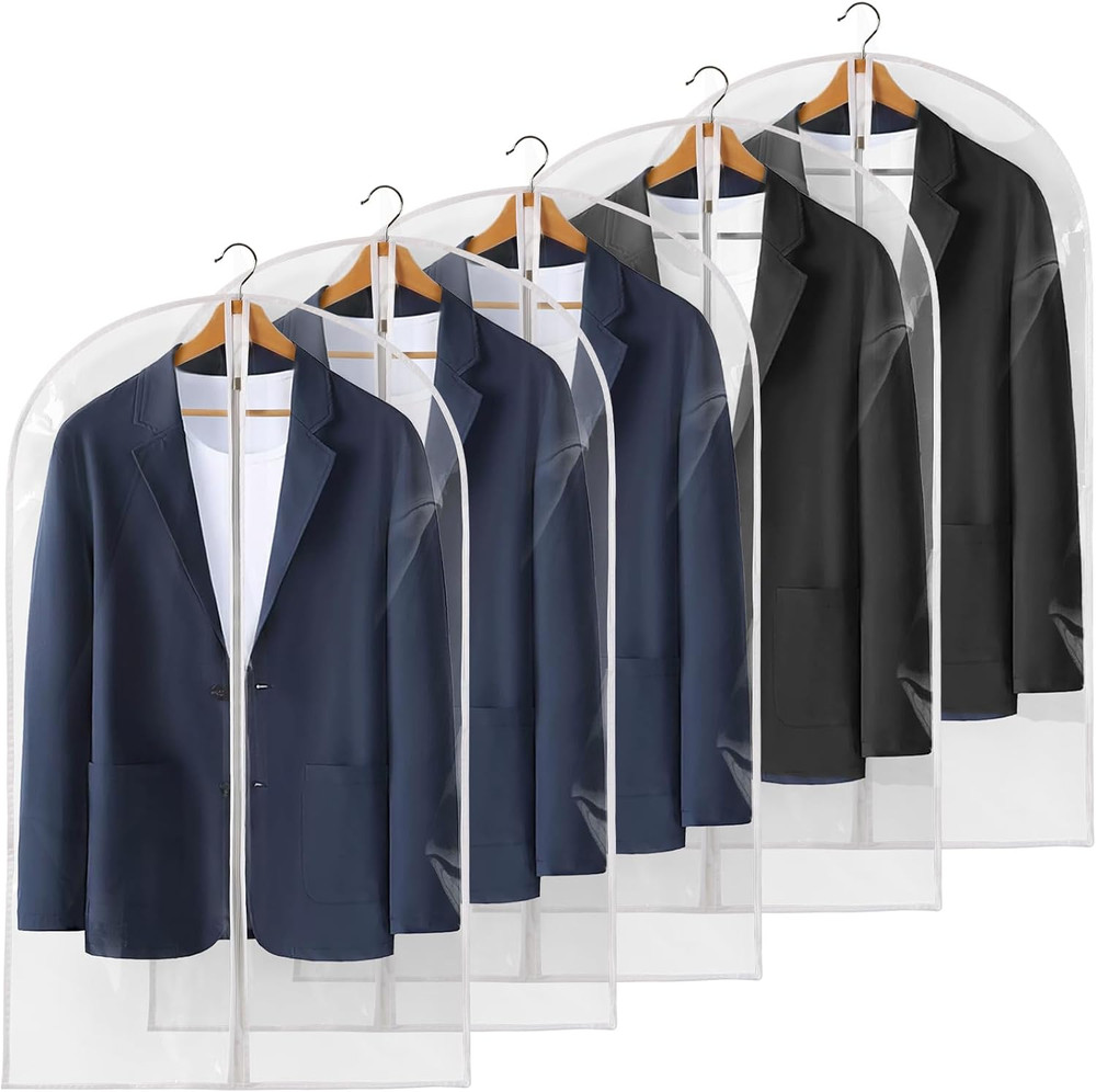 40″ All Clear Garment Bags for Hanging Clothes, 5 Packs Suit Bags for Closet Sto