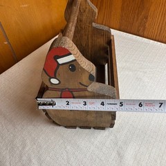Vintage Wooden Teddy Bear Basket Christmas Storage Caddy Rustic Holiday Decor