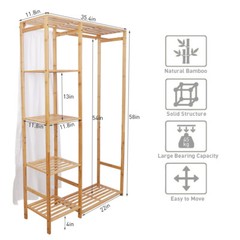 Bamboo Garment Rack Freestanding Closet Heavy Duty Clothes Rod Storage Organizer
