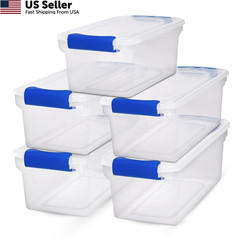 HOMZ 5-Pack Latching Lid, Clear Plastic Storage 7.5 QT (5 Pack), Blue