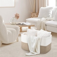 Extra Large Cotton Rope Basket 22″x17″x12″ Rectangle Storage Bin for Home