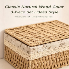 Set of 3 Wicker Storage Baskets with Lids – Natural Rattan Organizers