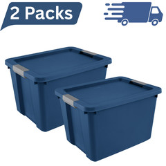 2 x Large Storage Bin, 20 Gallon Plastic Storage Container with Latch Lid, Blue