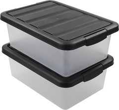 Versatile Plastic Storage Box Organizer Bins with Black Lids, 14 Quart, 2 Packs
