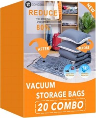 GONGSHI Vacuum Storage Bags, Space Saver Seal Bags For 20 Combo, gray