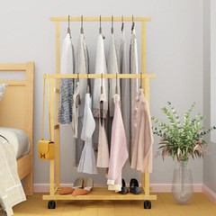 XXL Heavy Duty Bamboo Clothes Rail Garment Stand Hanging Rack with Rolling Wheel