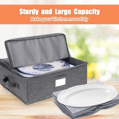 3 PCS 17x13x6 Inch Platter China Storage Case Hard Shell 15 Felt Divider Gray