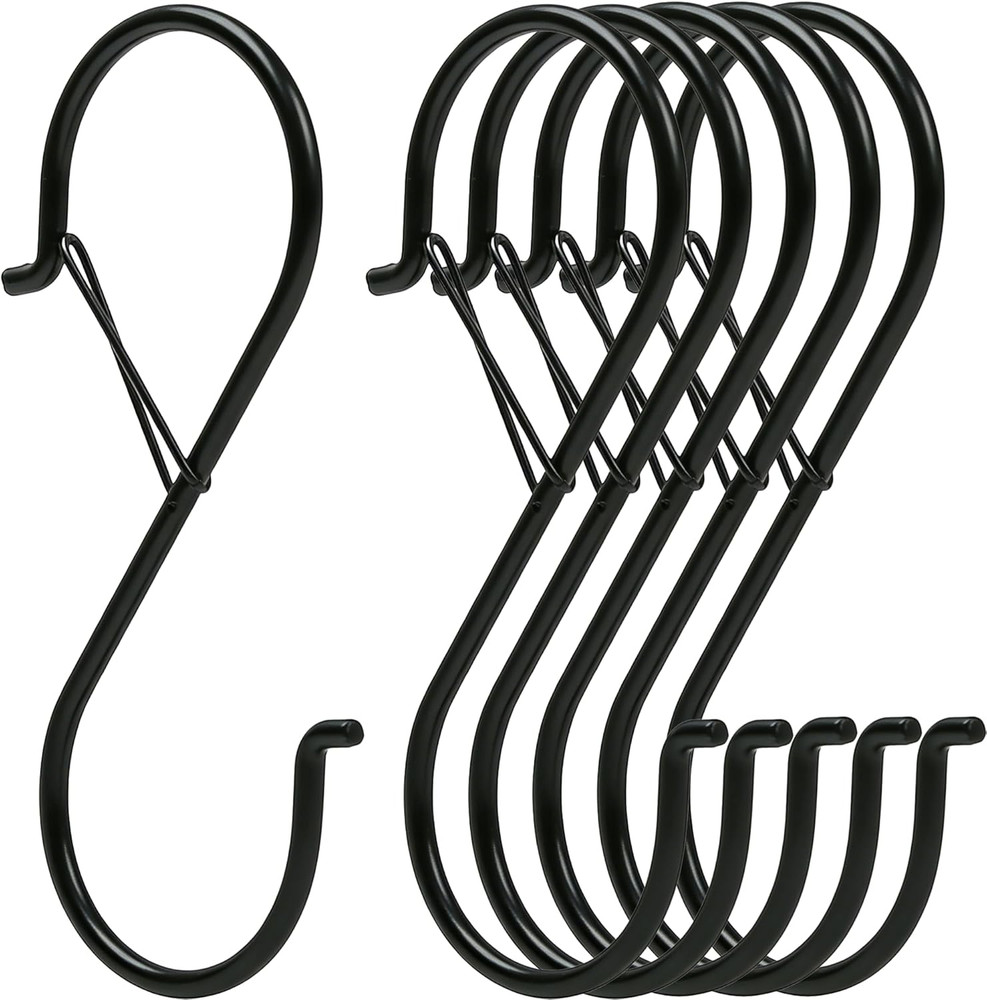6 Pack 5 Inch S Hooks for Hanging, Heavy Duty S Hooks with Safety Buckle, S