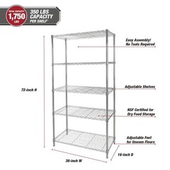 Hyper Tough 5-Tier Wire Storage Shelves, 36″ W x 16″ D x 72″ H, 1750 lb Load