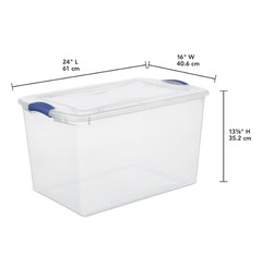 Sterilite 66 Qt Storage Bin Clear Container w/Lid Blue Latch 6 Pack