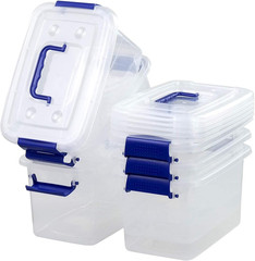 6-Pack Clear Plastic Storage Bins with Latch and Handle, 6 Quart Capacity