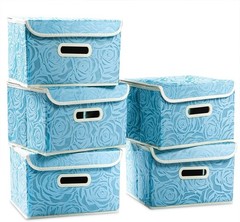 Large Collapsible Storage Bin with Lid 17.7″, Fabric Cube Organizer