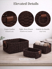 Dark Brown Storage Baskets – 3Pcs Mini Wicker Organizers for Home Decor