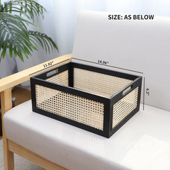 Stylish Black Wooden Rattan Basket for Organizing – 14.96″x11.02″x6.30