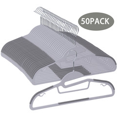 50 Pack Slim Thin Coat Shirt Plastic Hanger with Rubber Grip Swivel Hook Grey