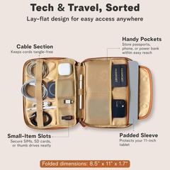 Vegan Leather Travel Tech Pouch, Electronics & Cable Case Organizer with Padd…