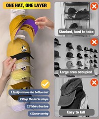 Hat Organizer for Baseball Caps 2 Pack, Hat Rack for Wall Hold up to 20 Hats …
