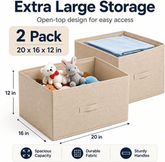 Extra Large Open Top Blanket Storage Baskets – 20x16x12 Closet Organizers