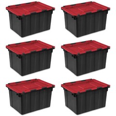 Sterilite 12 Gallon Hinged Lid Industrial Tote, Stackable Storage Bin, 6 Pack