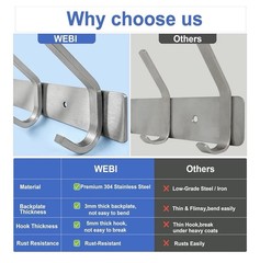 WEBI Heavy Duty Silver Metal Wall Mounted Coat Hook Rack, 4 Traditional Hooks