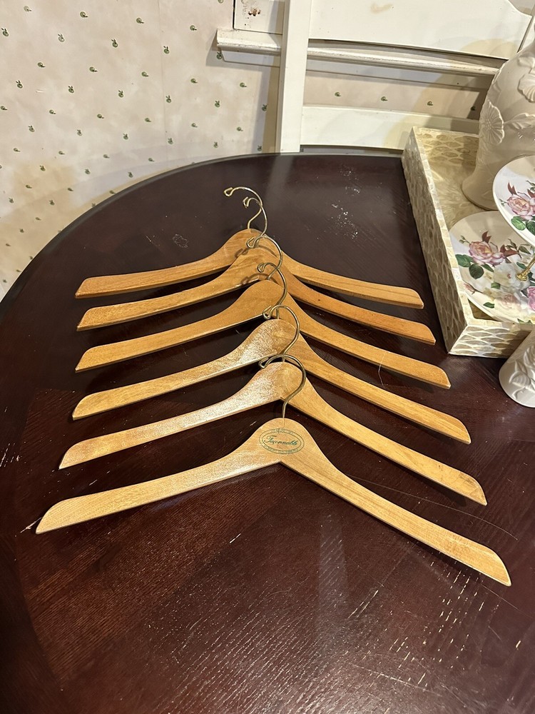 Beverly Coat Hangers 17” Length 8.5” Height Wooden Hangers Coat Jacket Lot Of 6