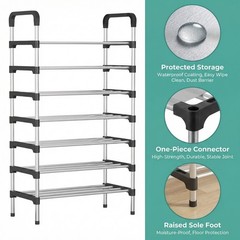 7-Tier Multifunctional Metal Shoe Rack Organizer for Entryway,Hallways,Bedrooms