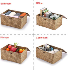 Handwoven Seagrass Wicker Shelf Baskets with Lid – X-Large Storage Bins