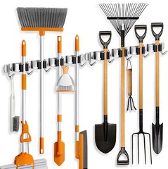 2 Pack Mop Broom Holder Wall Mount, 4 Racks and 5 Hooks Broom Organizer Storage