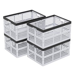 Idotry 42 Litres Collapsible Utility Crate, Stackable Storage Baskets – 4Packs