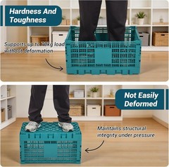 Collapsible Heavy Duty Storage Crate 52L Stackable Plastic Organizer Bin 5PCS