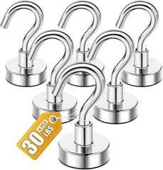 Durable Magnetic Hooks 30lbs – 6 Heavy Duty Neodymium Hooks for Easy Hanging
