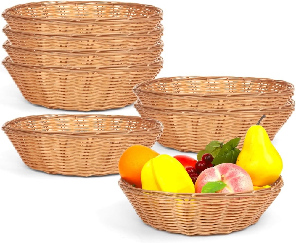 Bread Basket, 8 Pack 9.45 Inch Large Round Food Storage Basket Bin, Bread