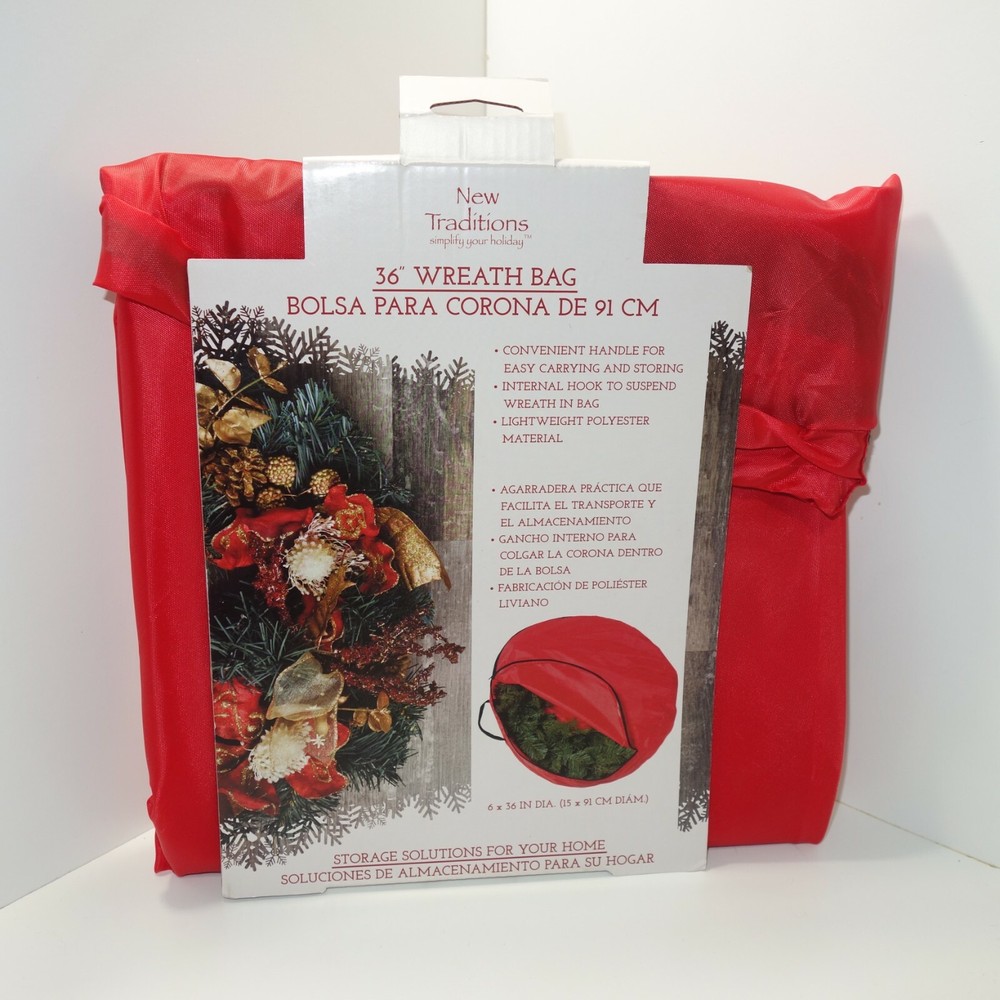 Traditions New Red Christmas Wreath Storage Bag 36” x 6″ Large NIB Holiday Box