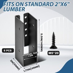 6 Pcs 2 x 6 Inches Concealed Joist Hangers, Q235B Steel Joist Bracket with 72…