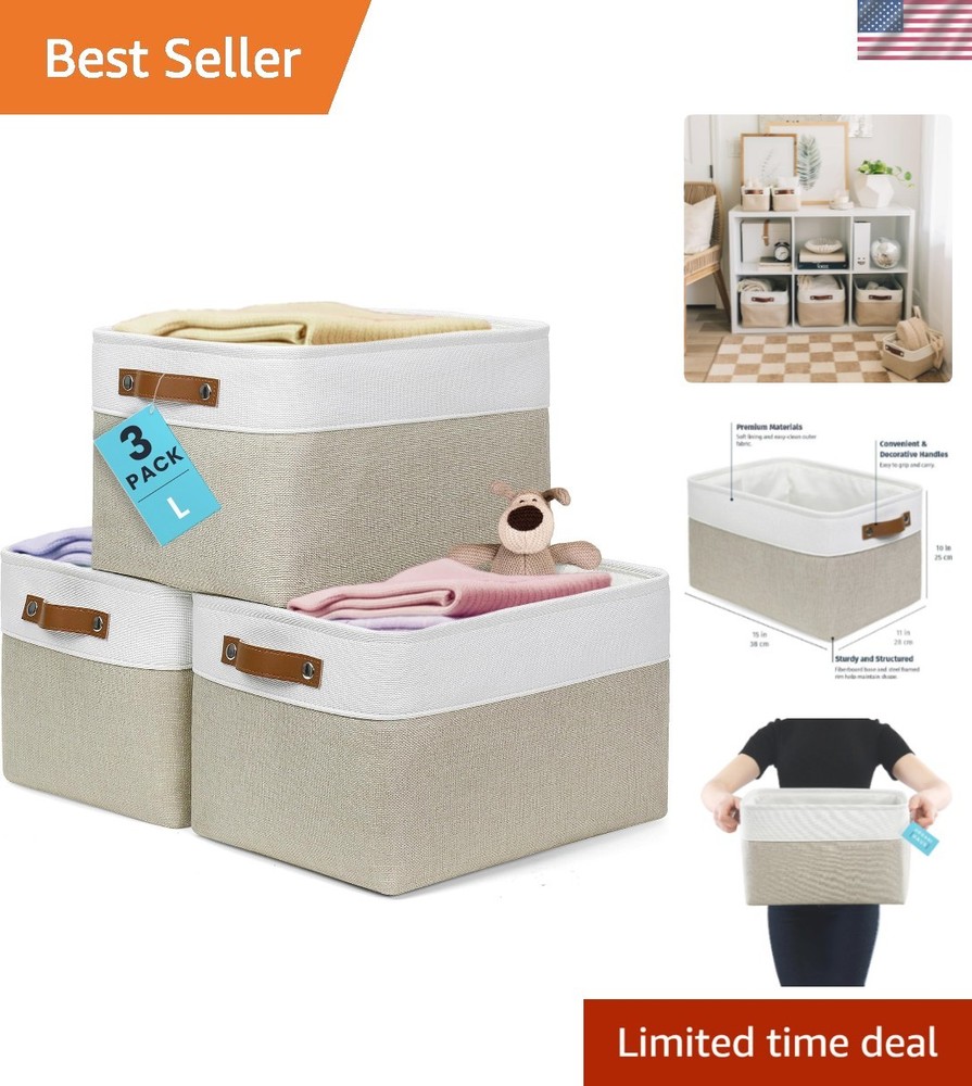 Large Fabric Storage Baskets for Shelves 3 Pack, 15x11in Closet Storage Bins …