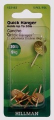 6 Hillman AnchorWire 20 lb. Brass One Piece Gancho Quick Wall Hanger 5pk 122182