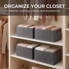 4 Pack Large Capacity Closet Storage bins, 18 x 11 x 8 inches, Grey