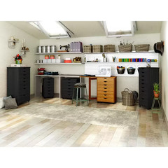 6-Drawer Solid Wood Mobile Storage Cart in Black