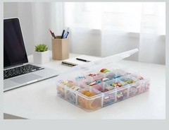 Plastic Organizer Box with Dividers, 15 Large Grids, 2 Pack Clear Compartment