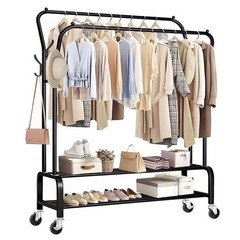 Heavy Duty Clothes Rack for Hanging Clothes, Metal Rolling Garment Clothing Rack