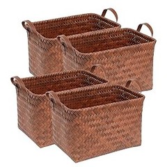 4-Pack Brown Wicker Storage Baskets , 15×10.5×9.5 inch Laundry & Organizer Bins,