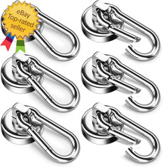 6 Pack Magnetic Hooks with Swivel Carabiner, 70LBS Neodymium Magnet Hooks Heavy