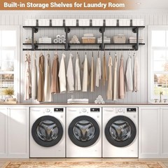 Industrial Pipe Clothes Rack with Top Shelf, 59In Space-Saving Wall 59IN Black