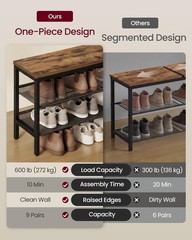 3 Tier Shoe Rack Bench, One Piece Shelves, Shoe Storage Organizer with Raised…