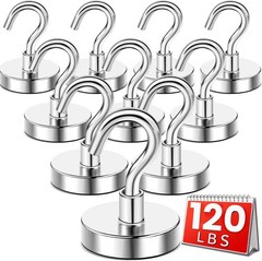 Heavy Duty 120 lb Strong Magnetic Hooks with Rare Earth Magnet Wall Hook Set