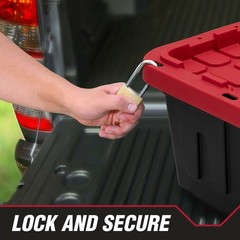 Large Storage Bin with Snap Lid, Black and Red, Heavy Duty Plastic Storage Cont