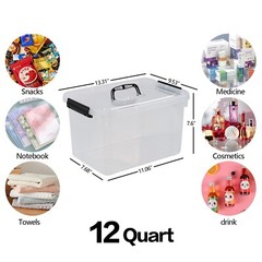 6PCS 12 Quart Latching Storage Box Stackable Bin w/ Latch Lid Plastic Container